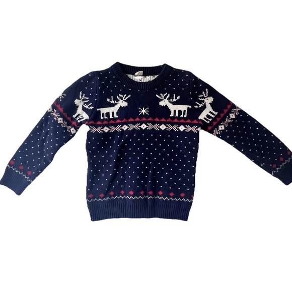 VTG Reindeer Fair-isle Holiday Navy Toddler 3T  Sweater Redodeco 100%Cotton - Picture 2 of 16